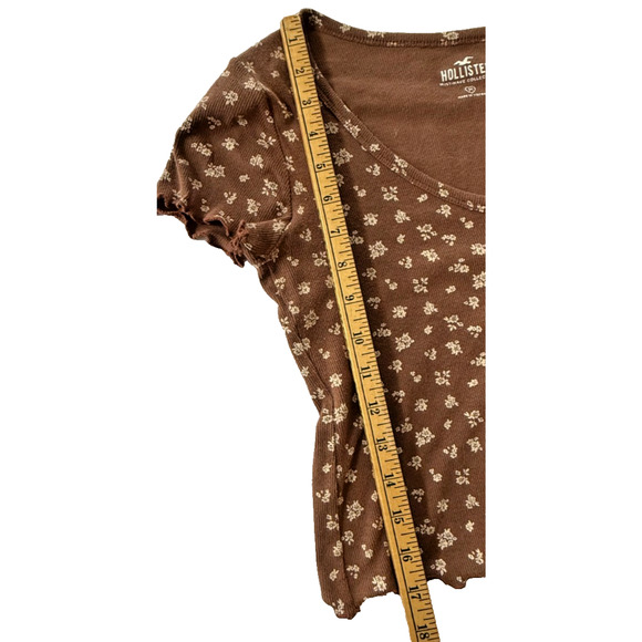 Hollister Brown Floral Lettuce-Hem Cropped Top Women’s Medium Baby Tee - Picture 5 of 7